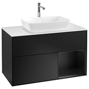 Villeroy und Boch Finion Waschtischunterschrank G781PDPD 100cm, Abdeckplatte white matt, Emotion, Regale Black matt lacquer, Black matt lacquer
