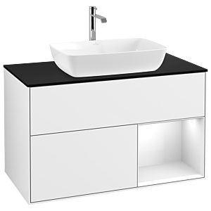Villeroy und Boch Finion Waschtischunterschrank G782GFGF 100cm, Abdeckplatte black matt, Emotion, Regale Glossy white lacquer, Glossy white lacquer