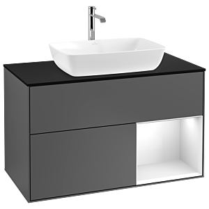 Villeroy und Boch Finion Waschtischunterschrank G782GFGK 100cm, Abdeckplatte black matt, Emotion, Regale Glossy white lacquer, Anthracite matt