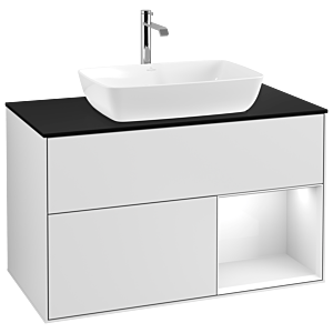 Villeroy und Boch Finion Waschtischunterschrank G782GFMT 100cm, Abdeckplatte black matt, Emotion, Regale Glossy white lacquer, White matt lacquer