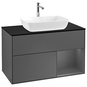 Villeroy und Boch Finion Waschtischunterschrank G782GKGK 100cm, Abdeckplatte black matt, Emotion, Regale Anthracite matt lacquer, Anthracite matt