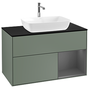 Villeroy und Boch Finion Waschtischunterschrank G782GKGM 100cm, Abdeckplatte black matt, Emotion, Regale Anthracite matt lacquer, Olive Matt Lacquer