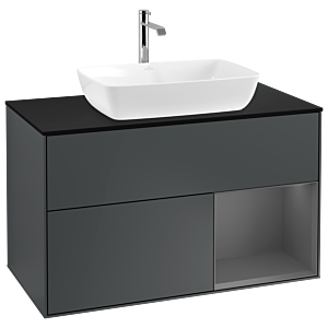 Villeroy und Boch Finion Waschtischunterschrank G782GKHG 100cm, Abdeckplatte black matt, Emotion, Regale Anthracite matt lacquer, Midnight Blue Matt Lacquer