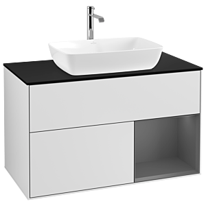 Villeroy und Boch Finion Waschtischunterschrank G782GKMT 100cm, Abdeckplatte black matt, Emotion, Regale Anthracite matt lacquer, White matt lacquer