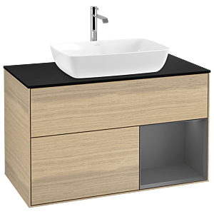 Villeroy und Boch Finion Waschtischunterschrank G782GKPC 100cm, Abdeckplatte black matt, Emotion, Regale Anthracite matt lacquer, Oak Veneer