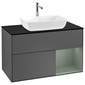 Villeroy und Boch Finion Waschtischunterschrank G782GMGK 100cm, Abdeckplatte black matt, Emotion, Regale Olive matt lacquer, Anthracite matt