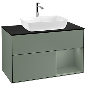 Villeroy und Boch Finion Waschtischunterschrank G782GMGM 100cm, Abdeckplatte black matt, Emotion, Regale Olive matt lacquer, Olive Matt Lacquer