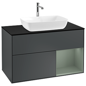 Villeroy und Boch Finion Waschtischunterschrank G782GMHG 100cm, Abdeckplatte black matt, Emotion, Regale Olive matt lacquer, Midnight Blue Matt Lacquer