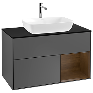 Villeroy und Boch Finion Waschtischunterschrank G782GNGK 100cm, Abdeckplatte black matt, Emotion, Regale Walnut Veneer, Anthracite matt