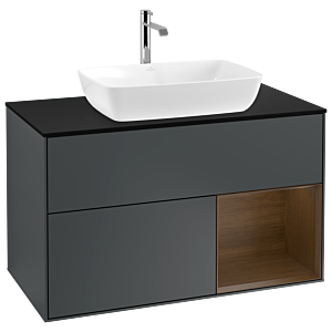 Villeroy und Boch Finion Waschtischunterschrank G782GNHG 100cm, Abdeckplatte black matt, Emotion, Regale Walnut Veneer, Midnight Blue Matt Lacquer