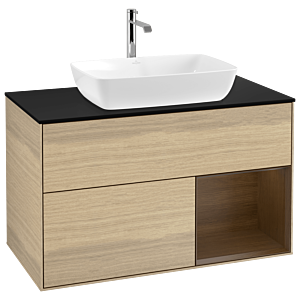 Villeroy und Boch Finion Waschtischunterschrank G782GNPC 100cm, Abdeckplatte black matt, Emotion, Regale Walnut Veneer, Oak Veneer