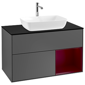 Villeroy und Boch Finion Waschtischunterschrank G782HBGK 100cm, Abdeckplatte black matt, Emotion, Regale Peony matt lacquer, Anthracite matt