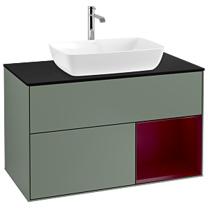 Villeroy und Boch Finion Waschtischunterschrank G782HBGM 100cm, Abdeckplatte black matt, Emotion, Regale Peony matt lacquer, Olive Matt Lacquer