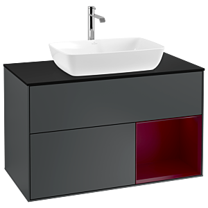 Villeroy und Boch Finion Waschtischunterschrank G782HBHG 100cm, Abdeckplatte black matt, Emotion, Regale Peony matt lacquer, Midnight Blue Matt Lacquer
