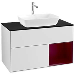 Villeroy und Boch Finion Waschtischunterschrank G782HBMT 100cm, Abdeckplatte black matt, Emotion, Regale Peony matt lacquer, White matt lacquer