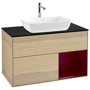 Villeroy und Boch Finion Waschtischunterschrank G782HBPC 100cm, Abdeckplatte black matt, Emotion, Regale Peony matt lacquer, Oak Veneer