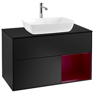 Villeroy und Boch Finion Waschtischunterschrank G782HBPD 100cm, Abdeckplatte black matt, Emotion, Regale Peony matt lacquer, Black matt lacquer