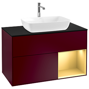 Villeroy und Boch Finion Waschtischunterschrank G782HFHB 100cm, Abdeckplatte black matt, Emotion, Regale Gold matt lacquer, Peony Matt