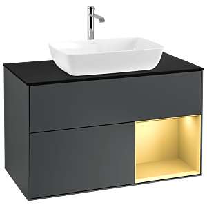 Villeroy und Boch Finion Waschtischunterschrank G782HFHG 100cm, Abdeckplatte black matt, Emotion, Regale Gold matt lacquer, Midnight Blue Matt Lacquer