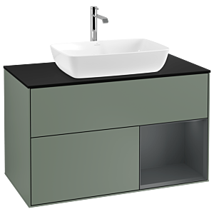 Villeroy und Boch Finion Waschtischunterschrank G782HGGM 100cm, Abdeckplatte black matt, Emotion, Regale Midnight matt lacquer, Olive Matt Lacquer