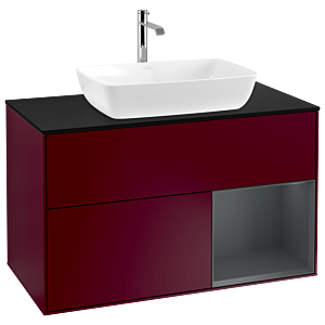 Villeroy und Boch Finion Waschtischunterschrank G782HGHB 100cm, Abdeckplatte black matt, Emotion, Regale Midnight matt lacquer, Peony Matt