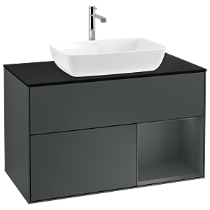 Villeroy und Boch Finion Waschtischunterschrank G782HGHG 100cm, Abdeckplatte black matt, Emotion, Regale Midnight matt lacquer, Midnight Blue Matt Lacquer