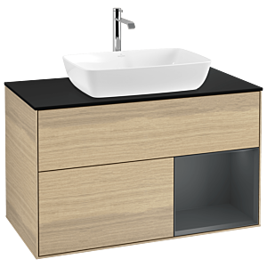 Villeroy und Boch Finion Waschtischunterschrank G782HGPC 100cm, Abdeckplatte black matt, Emotion, Regale Midnight matt lacquer, Oak Veneer
