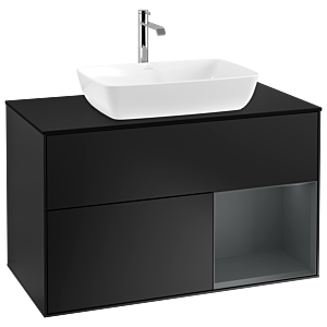 Villeroy und Boch Finion Waschtischunterschrank G782HGPD 100cm, Abdeckplatte black matt, Emotion, Regale Midnight matt lacquer, Black matt lacquer