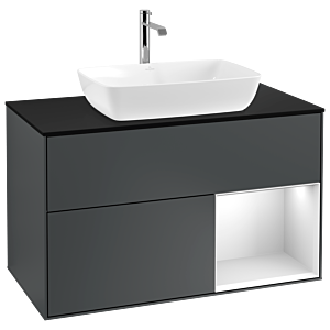Villeroy und Boch Finion Waschtischunterschrank G782MTHG 100cm, Abdeckplatte black matt, Emotion, Regale White matt lacquer, Midnight Blue Matt Lacquer