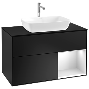 Villeroy und Boch Finion Waschtischunterschrank G782MTPD 100cm, Abdeckplatte black matt, Emotion, Regale White matt lacquer, Black matt lacquer