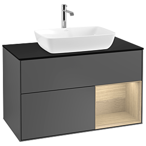 Villeroy und Boch Finion Waschtischunterschrank G782PCGK 100cm, Abdeckplatte black matt, Emotion, Regale Oak Veneer, Anthracite matt