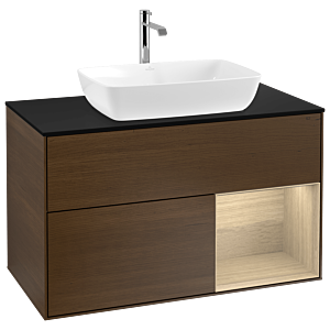 Villeroy und Boch Finion Waschtischunterschrank G782PCGN 100cm, Abdeckplatte black matt, Emotion, Regale Oak Veneer, Walnut veneer