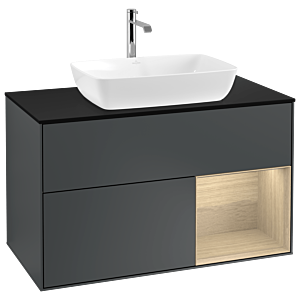 Villeroy und Boch Finion Waschtischunterschrank G782PCHG 100cm, Abdeckplatte black matt, Emotion, Regale Oak Veneer, Midnight Blue Matt Lacquer