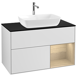 Villeroy und Boch Finion Waschtischunterschrank G782PCMT 100cm, Abdeckplatte black matt, Emotion, Regale Oak Veneer, White matt lacquer