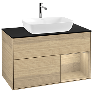 Villeroy und Boch Finion Waschtischunterschrank G782PCPC 100cm, Abdeckplatte black matt, Emotion, Regale Oak Veneer, Oak Veneer