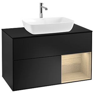 Villeroy und Boch Finion Waschtischunterschrank G782PCPD 100cm, Abdeckplatte black matt, Emotion, Regale Oak Veneer, Black matt lacquer