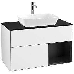 Villeroy und Boch Finion Waschtischunterschrank G782PDGF 100cm, Abdeckplatte black matt, Emotion, Regale Black matt lacquer, Glossy white lacquer