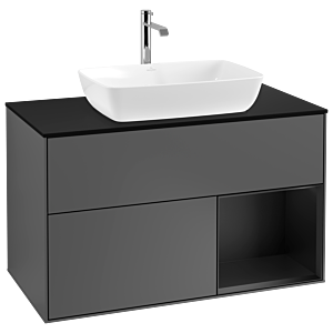 Villeroy und Boch Finion Waschtischunterschrank G782PDGK 100cm, Abdeckplatte black matt, Emotion, Regale Black matt lacquer, Anthracite matt