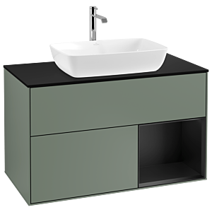 Villeroy und Boch Finion Waschtischunterschrank G782PDGM 100cm, Abdeckplatte black matt, Emotion, Regale Black matt lacquer, Olive Matt Lacquer