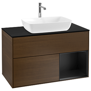 Villeroy und Boch Finion Waschtischunterschrank G782PDGN 100cm, Abdeckplatte black matt, Emotion, Regale Black matt lacquer, Walnut veneer