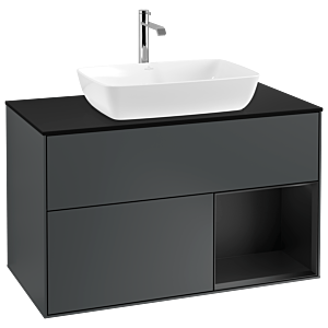 Villeroy und Boch Finion Waschtischunterschrank G782PDHG 100cm, Abdeckplatte black matt, Emotion, Regale Black matt lacquer, Midnight Blue Matt Lacquer