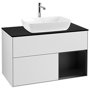 Villeroy und Boch Finion Waschtischunterschrank G782PDMT 100cm, Abdeckplatte black matt, Emotion, Regale Black matt lacquer, White matt lacquer
