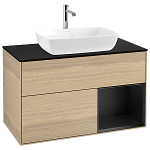Villeroy und Boch Finion Waschtischunterschrank G782PDPC 100cm, Abdeckplatte black matt, Emotion, Regale Black matt lacquer, Oak Veneer