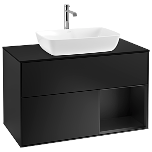 Villeroy und Boch Finion Waschtischunterschrank G782PDPD 100cm, Abdeckplatte black matt, Emotion, Regale Black matt lacquer, Black matt lacquer