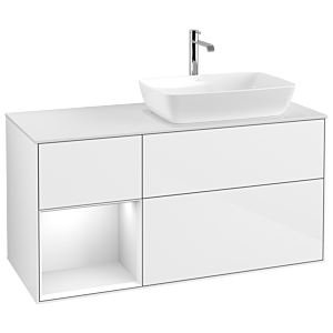 Villeroy und Boch Finion Waschtischunterschrank G801GFGF 120cm, Abdeckplatte white matt, Emotion, Regale Glossy white lacquer, Glossy white lacquer