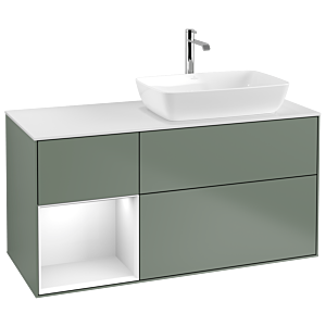 Villeroy and Boch Finion Villeroy and Boch Finion G801GFGM 120cm, cover plate matt white, Emotion, shelves Glossy white lacquer, Olive Matt Lacquer