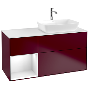 Villeroy et Boch Finion Villeroy et Boch G801GFHB 120cm, plaque de recouvrement blanc mat, Emotion, étagères Laque blanche brillante, Peony Matt