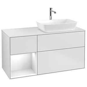 Villeroy und Boch Finion Waschtischunterschrank G801GFMT 120cm, Abdeckplatte white matt, Emotion, Regale Glossy white lacquer, White matt lacquer