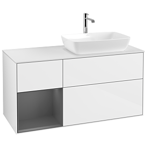 Villeroy und Boch Finion Waschtischunterschrank G801GKGF 120cm, Abdeckplatte white matt, Emotion, Regale Anthracite matt lacquer, Glossy white lacquer