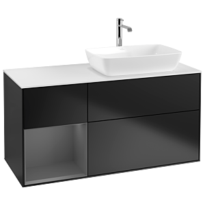 Villeroy und Boch Finion Waschtischunterschrank G801GKPD 120cm, Abdeckplatte white matt, Emotion, Regale Anthracite matt lacquer, Black matt lacquer